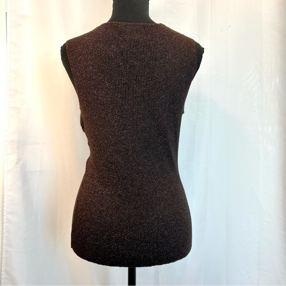 J Michaels metallic bronze brown glitter V-neck tank top knit blouse Sz L - Picture 4 of 11